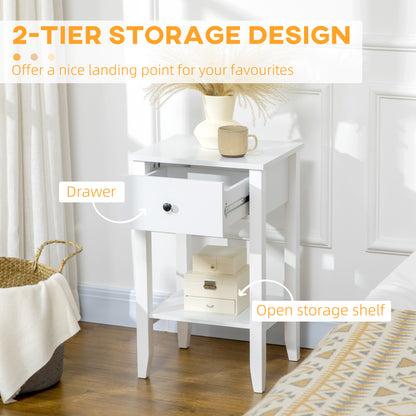 Side Table Set of 2, End Tables with Drawer and Bottom Shelf, 2-tier Nightstand for Bedroom, Living Room, White Side Tables   at Gallery Canada