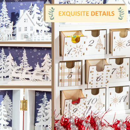 Wooden Christmas Advent Calendar Book, Table Holiday Decoration with 24 Countdown Drawers, for Kids and Adults, White Christmas Advent Calendars   at Gallery Canada