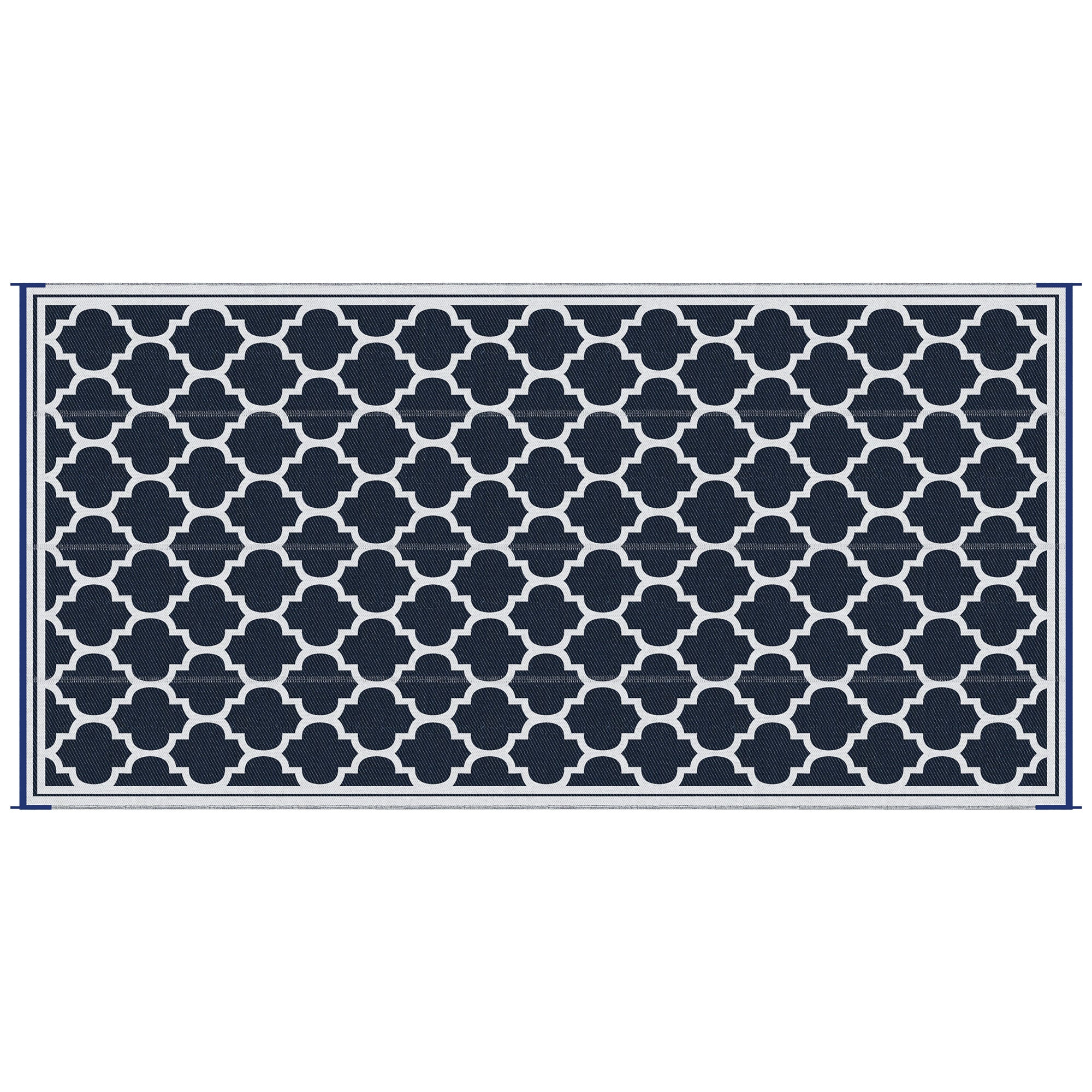 Reversible Outdoor RV Rug, 9' x 18' Patio Floor Mat, Plastic Straw Rug for Backyard, Deck, Picnic, Beach, Camping, Dark Blue and White Outdoor Reversible Rugs Multi Colour  at Gallery Canada