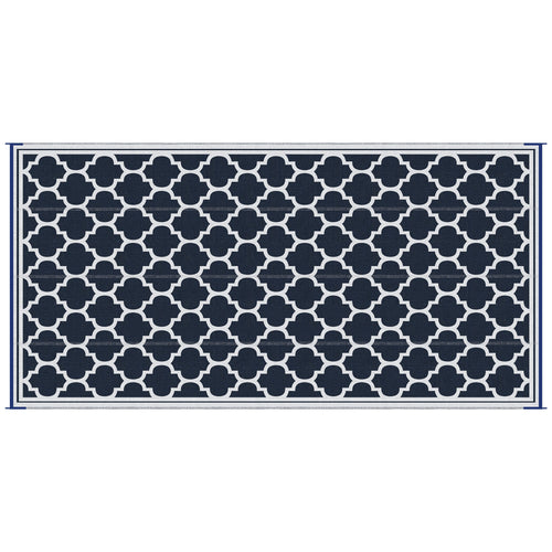 Reversible Outdoor RV Rug, 9' x 18' Patio Floor Mat, Plastic Straw Rug for Backyard, Deck, Picnic, Beach, Camping, Dark Blue and White