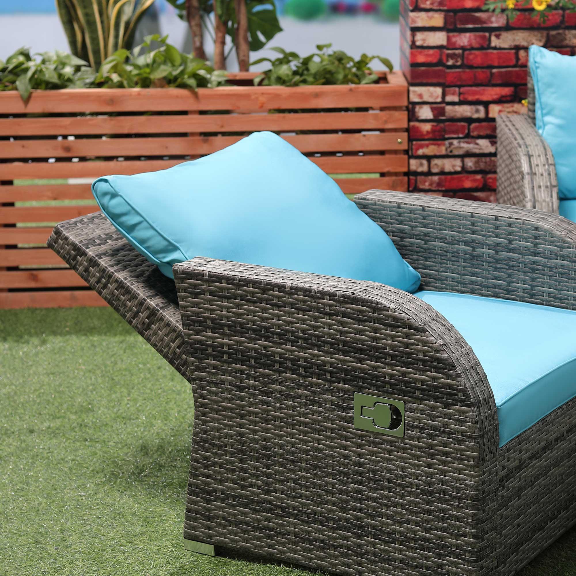 6-Piece Wicker Patio Furniture Set with Cushions, Recliners, Footstools, Table - Sky Blue Patio Furniture Sets   at Gallery Canada