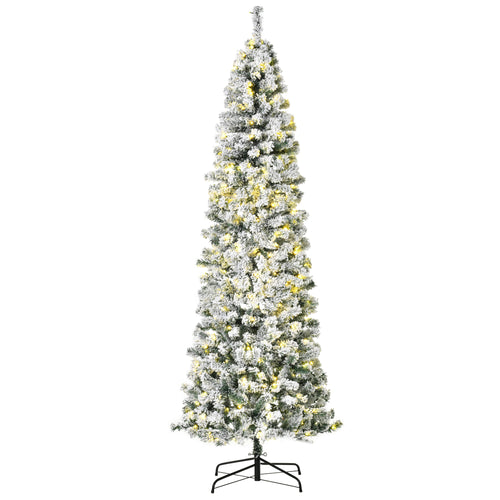 7.5 Feet Christmas Tree Prelit Artificial Snow Flocked with Warm White LED Light, Holiday Home Xmas Decoration, Green White