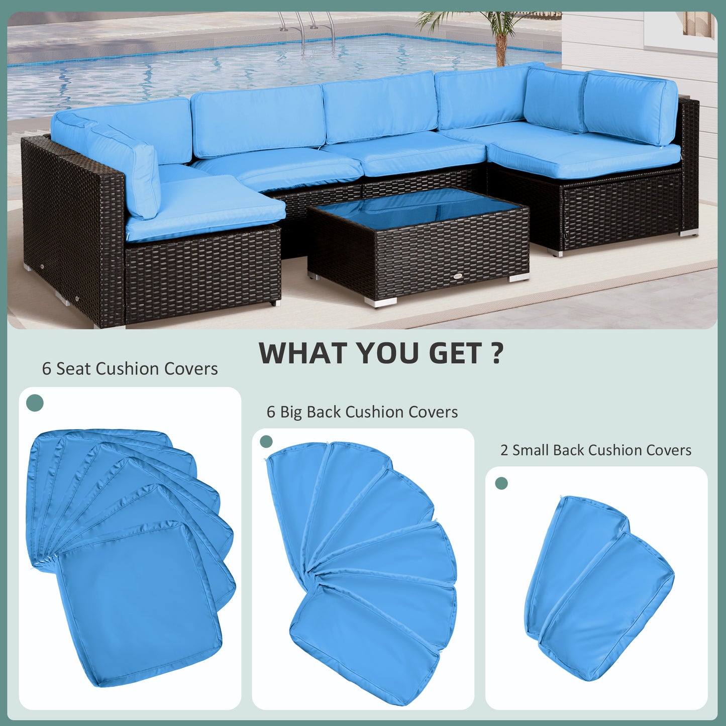 Outdoor 14pc Patio Rattan Sofa Set Cushion Polyester Cover Replacement Set - No Cushion Included Turquoise Patio Chair Cushions   at Gallery Canada