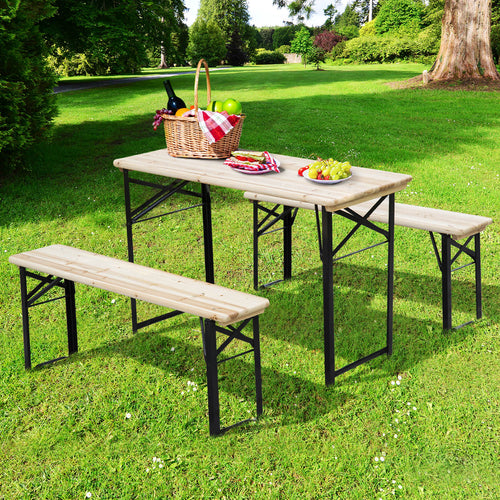 3 Pieces Folding Picnic Table Set, Portable Folding Picnic Table Set, 1 Picnic Table and 2 Benches