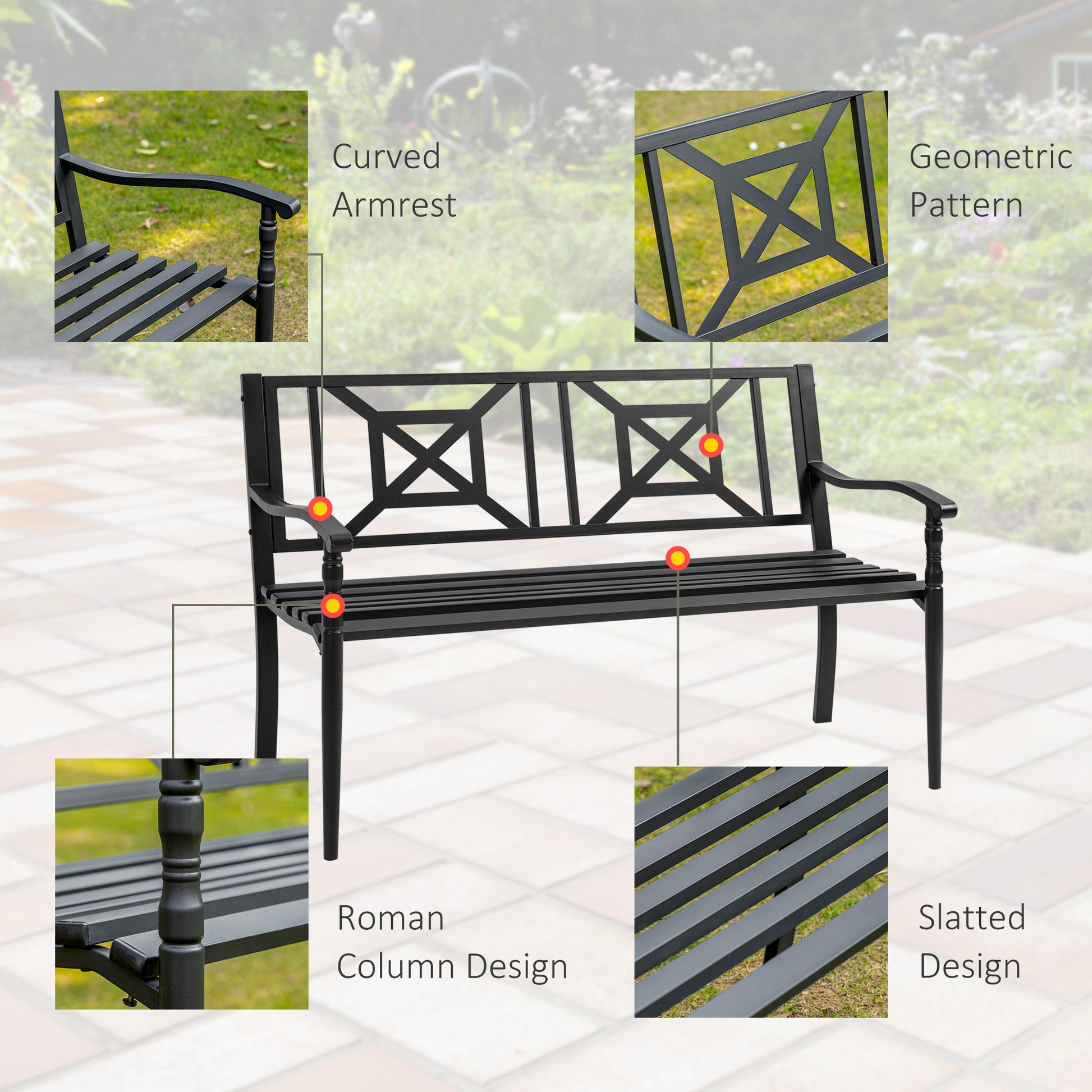 Steel Garden Bench for Outdoor, 2-person Patio Bench, Loveseat Furniture for Lawn, Deck, Yard, Porch, Entryway, Black Outdoor Benches   at Gallery Canada