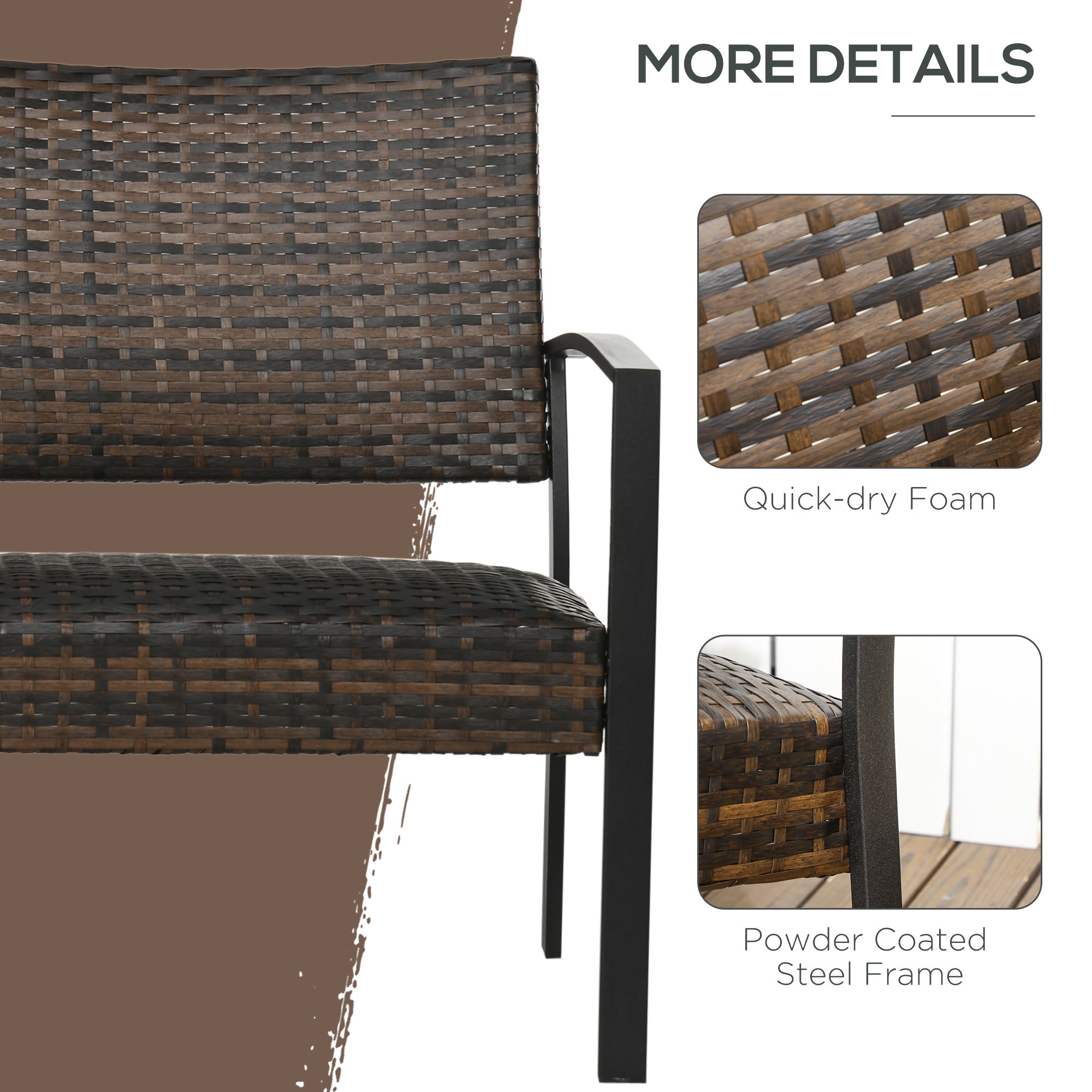 2-Person Wicker Loveseat, Outdoor Rattan Sofa with Quick Dry Foam, Brown Patio Furniture Sets   at Gallery Canada