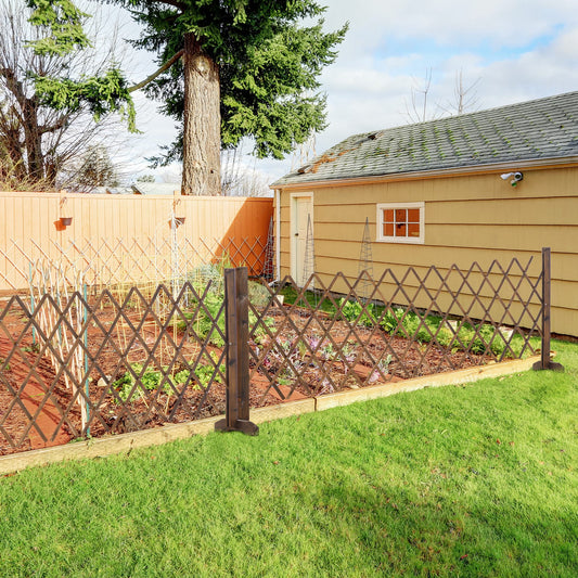 Expanding Garden Fencing Freestanding Wooden Movable Fence Trellis, Dark Brown - Gallery Canada