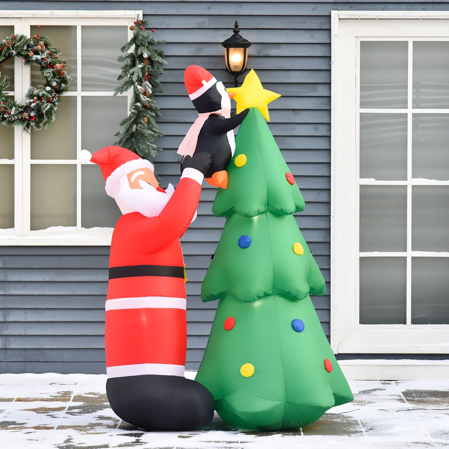 6ft Christmas Inflatable Tree with Santa Claus and Penguin Outdoor Decorations with Built-in white Lights Xmas Blow up Decor for Yard Lawn Garden Christmas Inflatables   at Gallery Canada