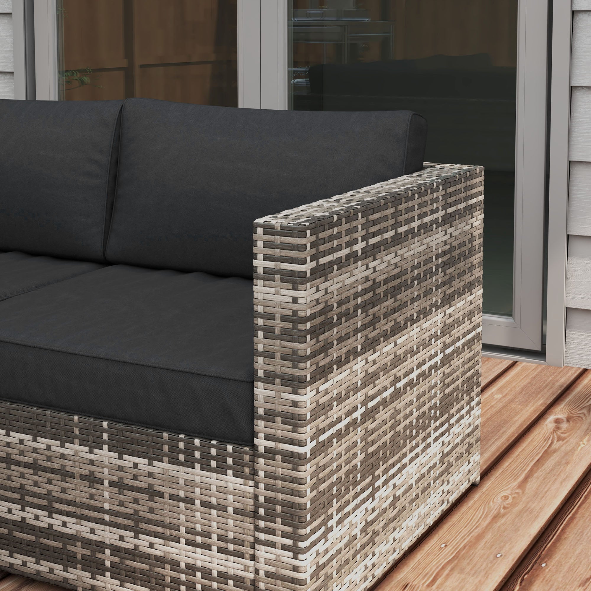 3 Pieces Rattan Wicker Outdoor Conversation Furniture Set w/ Loveseats Coffee Table Cushions for Garden, Patio, Grey Patio Furniture Sets   at Gallery Canada