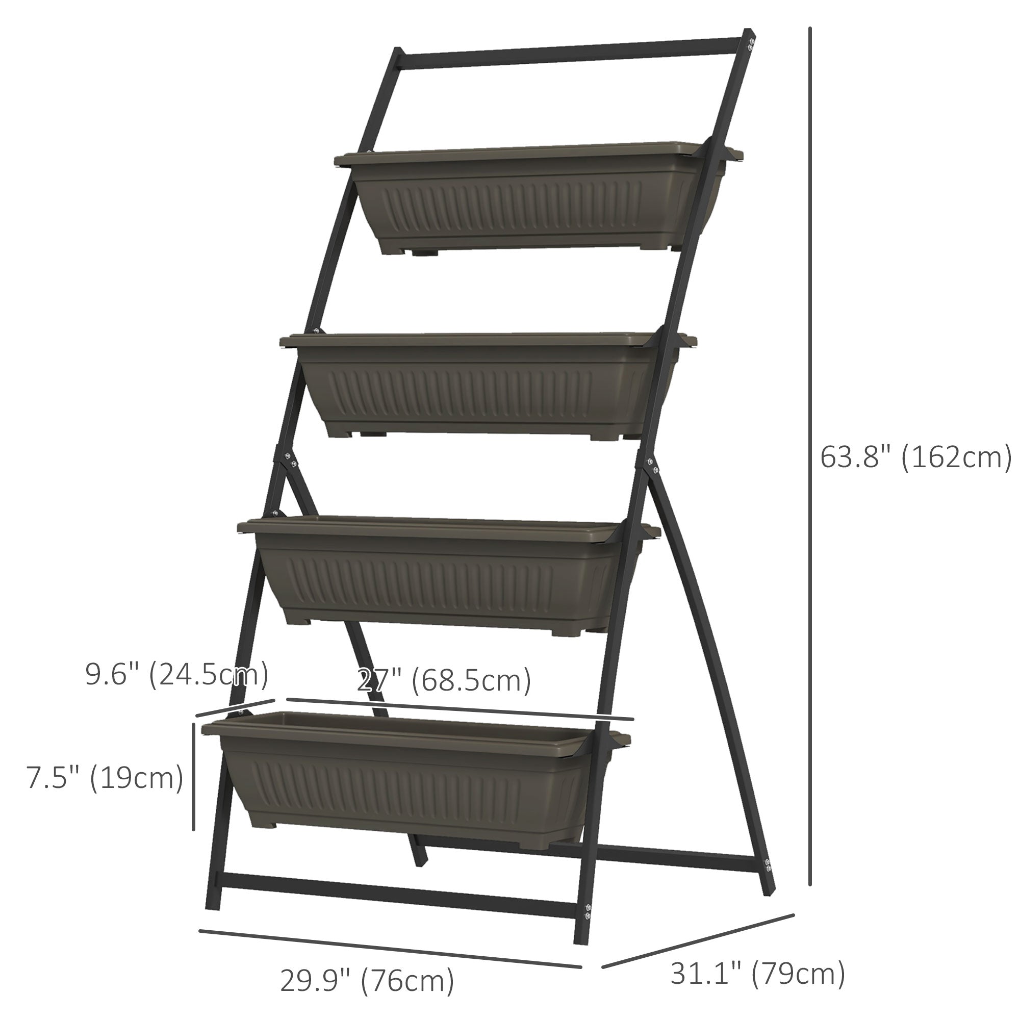 4-Tier Vertical Raised Garden Planter with 4 Boxes, Outdoor Plant Stand Grow Container for Vegetable Flowers, Brown Plant Stands   at Gallery Canada