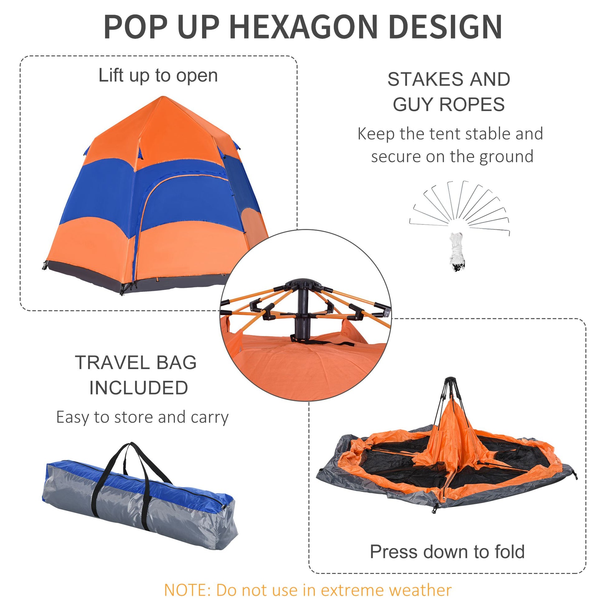 Hexagon Double Layer Easy Pop Up Camping Tent 4-6 Person Portable Folding Dome Shelter Hiking Travel Tent All Season Camping Tents   at Gallery Canada