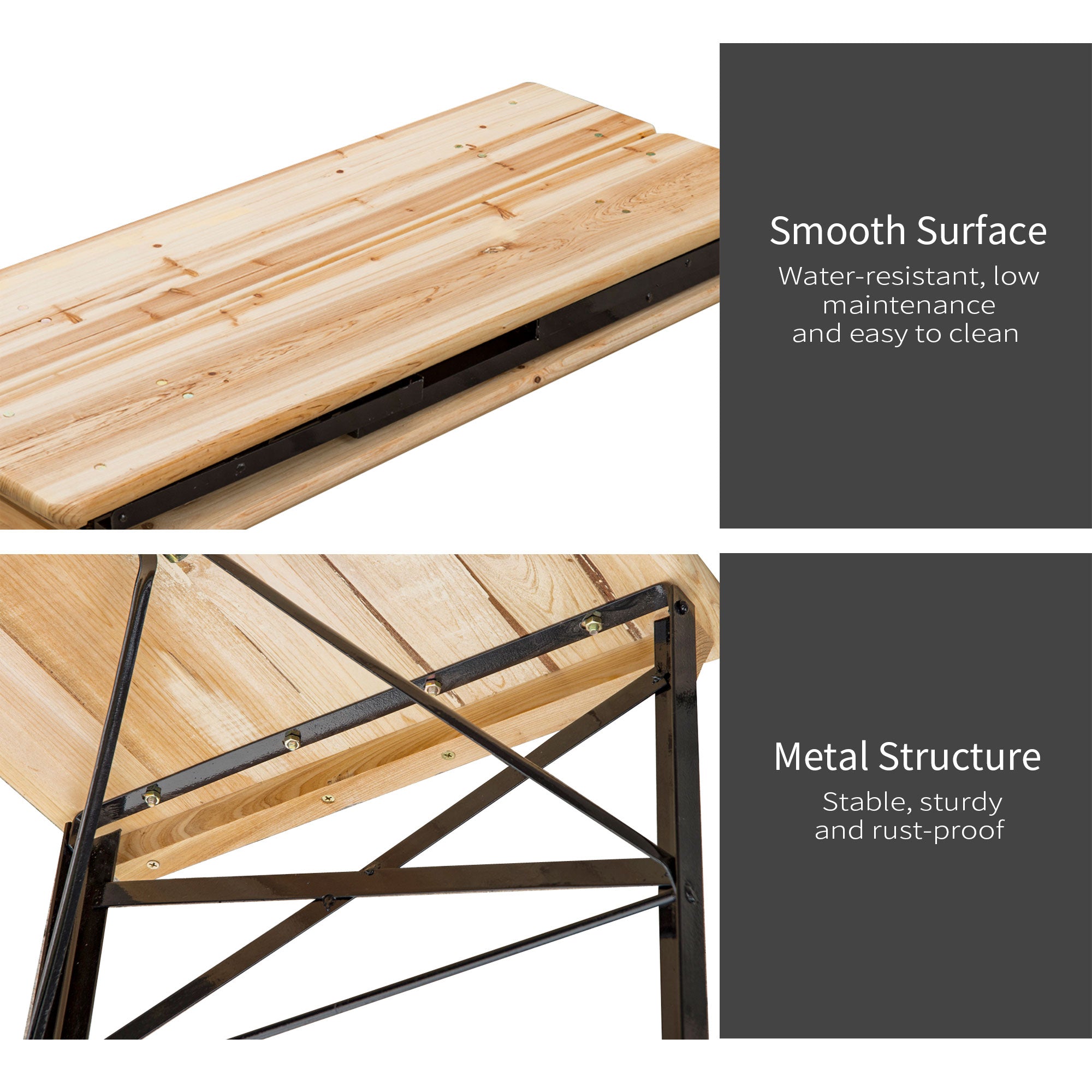 3 Pieces Folding Picnic Table Set, Portable Folding Picnic Table Set, 1 Picnic Table and 2 Benches, Natural Bistro Sets   at Gallery Canada