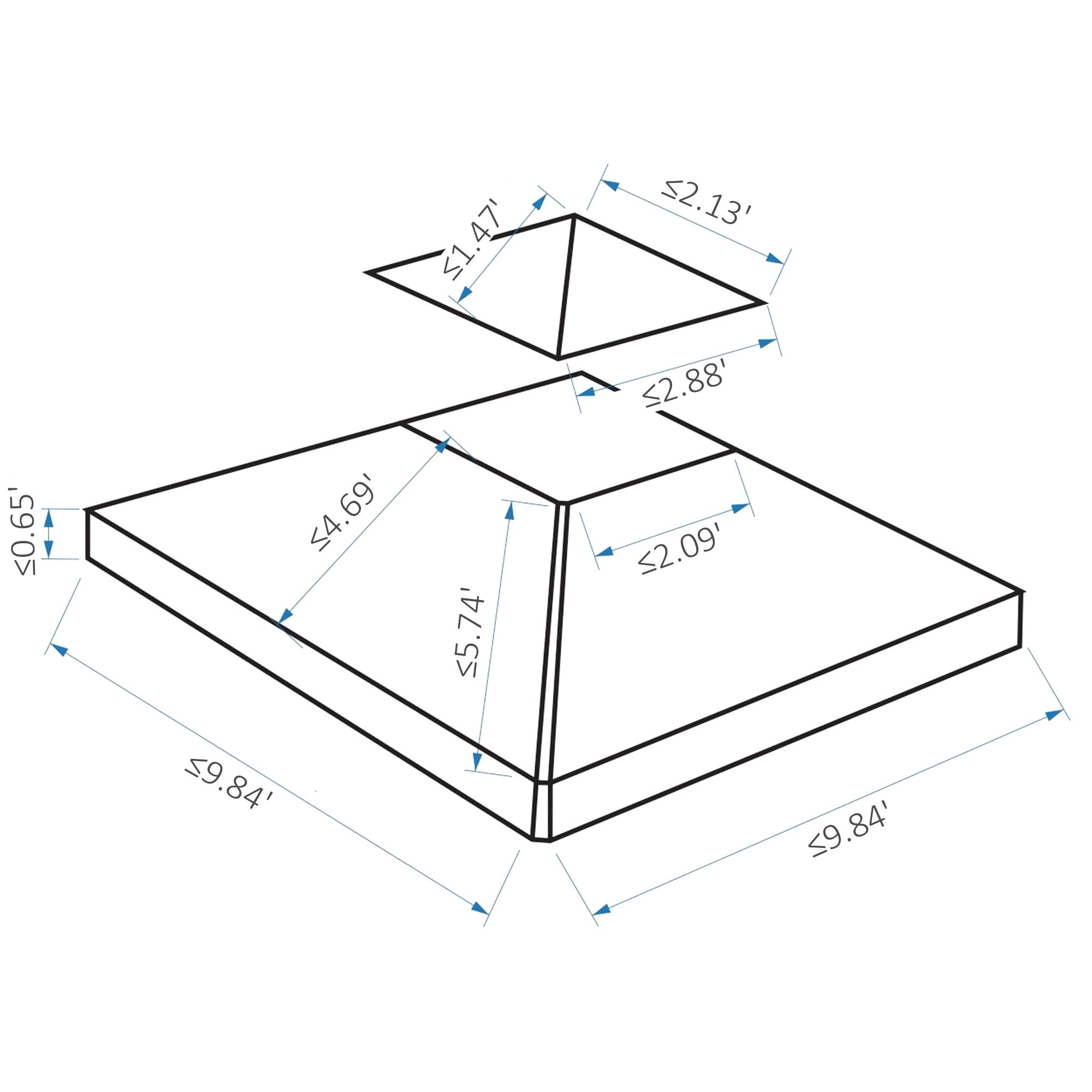 9.8' x 9.8' Square 2-Tier Gazebo Canopy Replacement Top Cover Outdoor Garden Sun Shade, Charcoal Grey Gazebo Canopy Replacement   at Gallery Canada