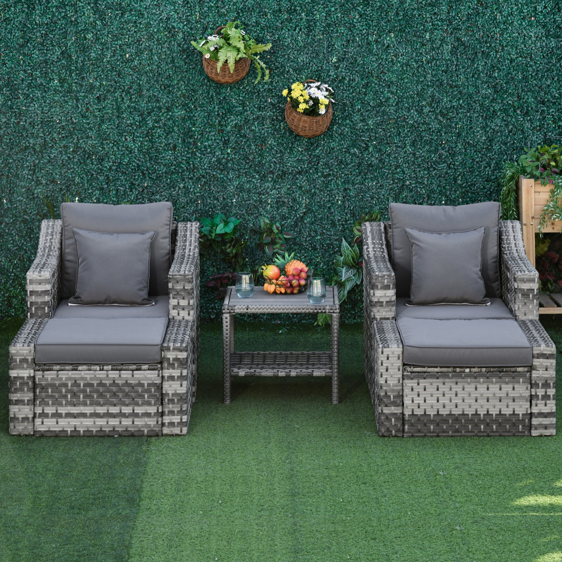 5-Piece Patio Furniture Set Outdoor Rattan Wicker Conversation Set with 2 Cushioned Chairs, 2 Ottomans and Coffee Table, Grey Patio Furniture Sets   at Gallery Canada