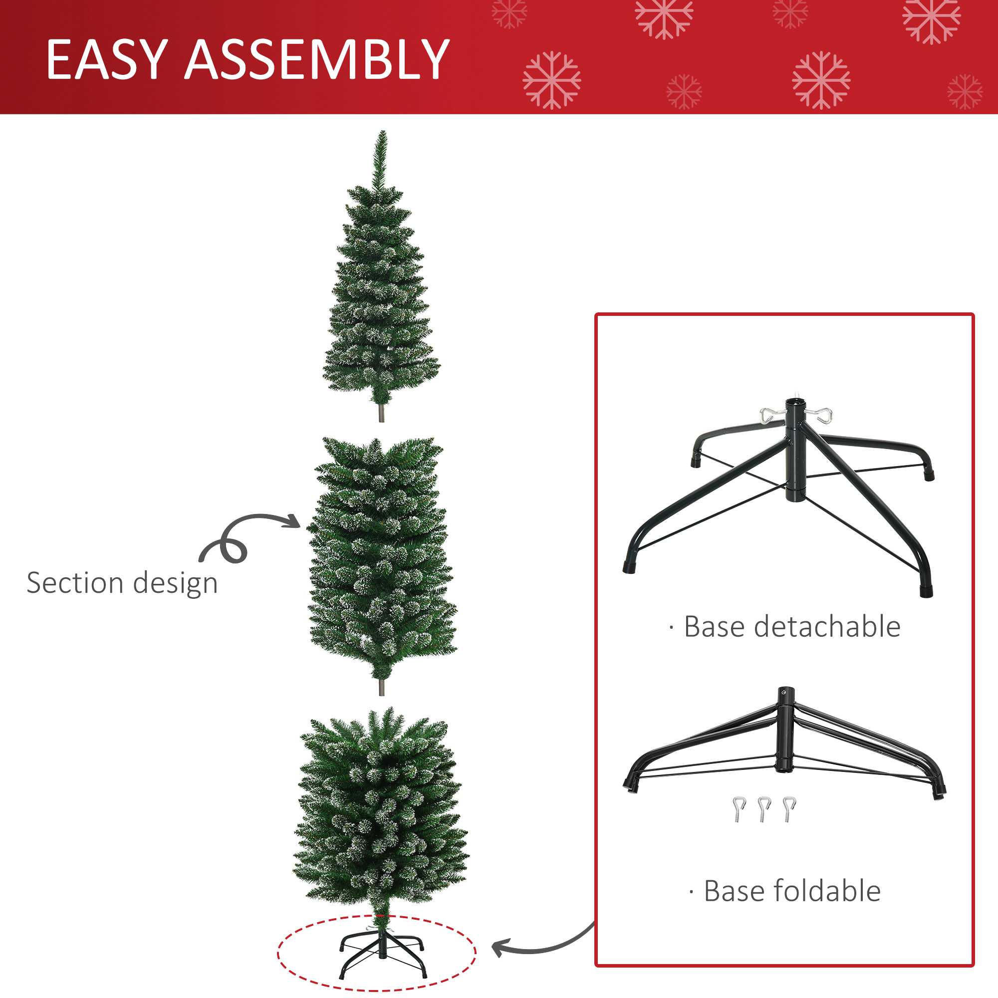 6FT Artificial Snow Dipped Christmas Tree Xmas Pencil Tree Holiday Home Indoor Decoration with Foldable Black Stand, Green Artificial Christmas Trees   at Gallery Canada