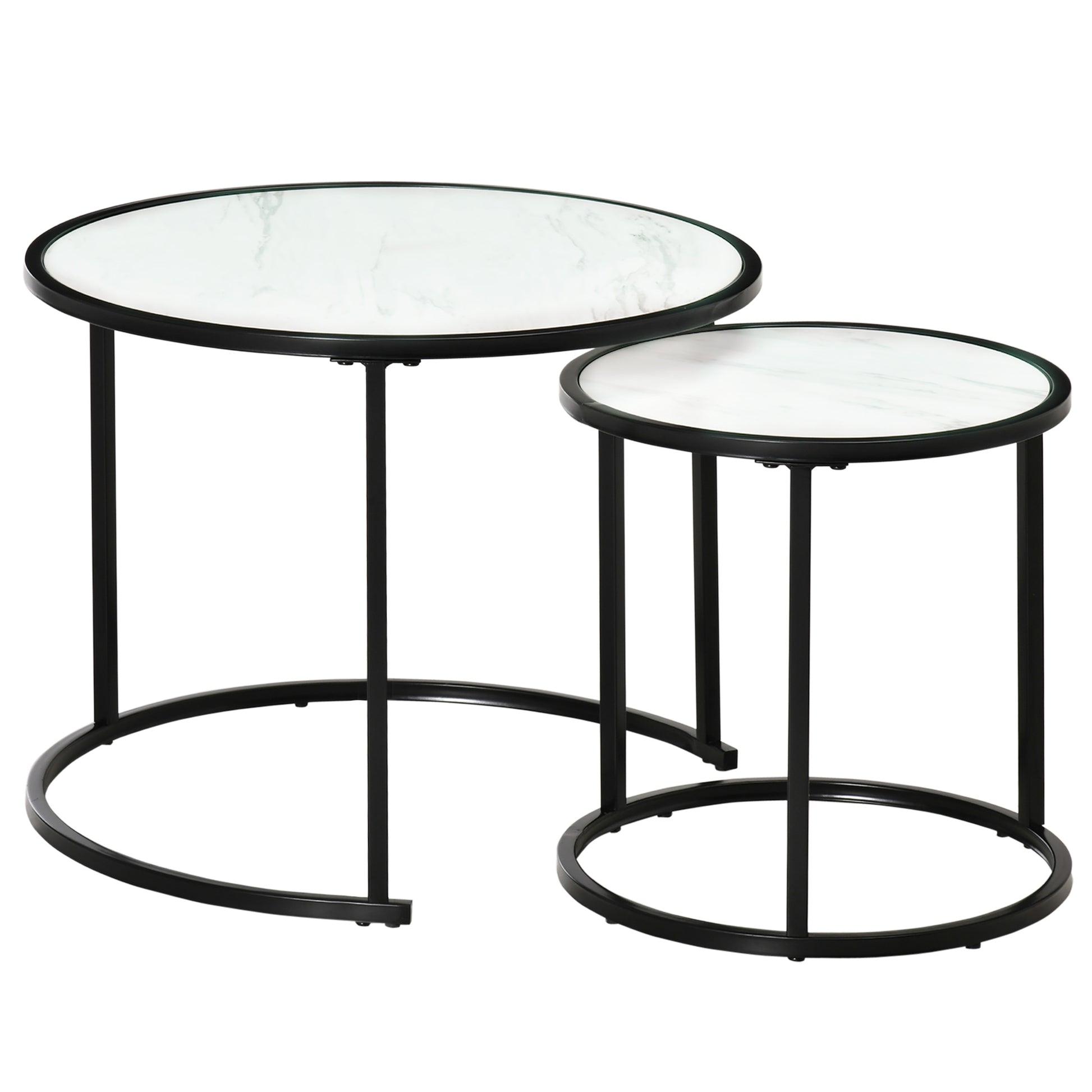 Round Nesting Coffee Table Set of 2, Stacking Modern Accent Tables with Faux Marble Tabletop and Metal Frame for Living Room, White Coffee Tables White  at Gallery Canada