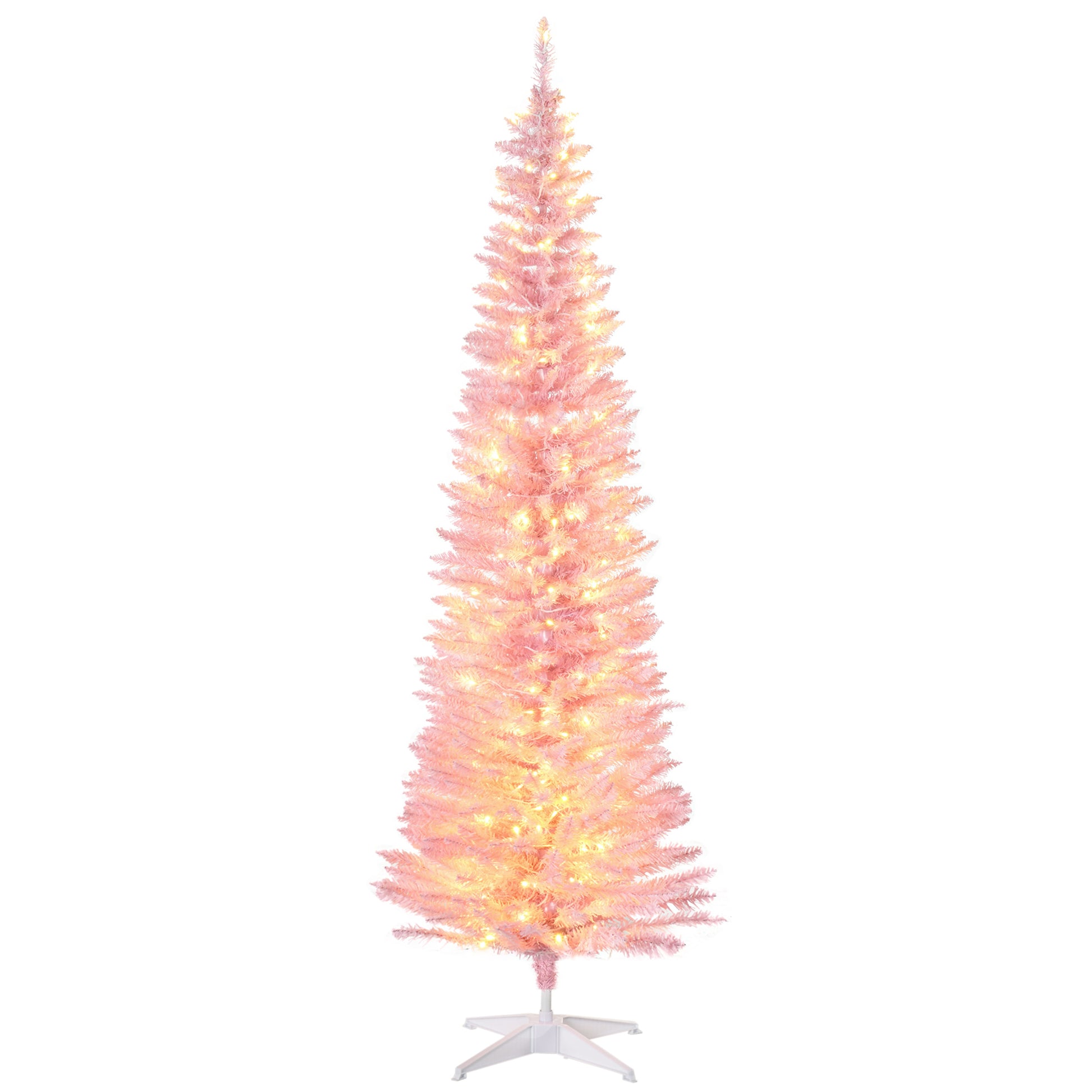 6' Pre Lit Artificial Pencil Christmas Trees, Xmas Tree with Realistic Branches and Warm White LED Lights, Pink Pencil Christmas Trees Multi Colour  at Gallery Canada