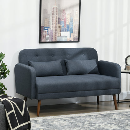 53" 2 Seat Sofa, Modern Love Seats Furniture, Upholstered 2 Seater Couch with Throw Cushions, Solid Wood Frame, Blue 2-Seater Sofas   at Gallery Canada