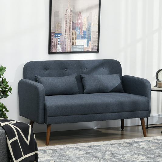 53" 2 Seat Sofa, Modern Love Seats Furniture, Upholstered 2 Seater Couch with Throw Cushions, Solid Wood Frame, Blue 2-Seater Sofas Dark Blue  at Gallery Canada