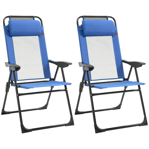 Double Camping Chairs Foldable w/ Reclining &; Headrest, Blue