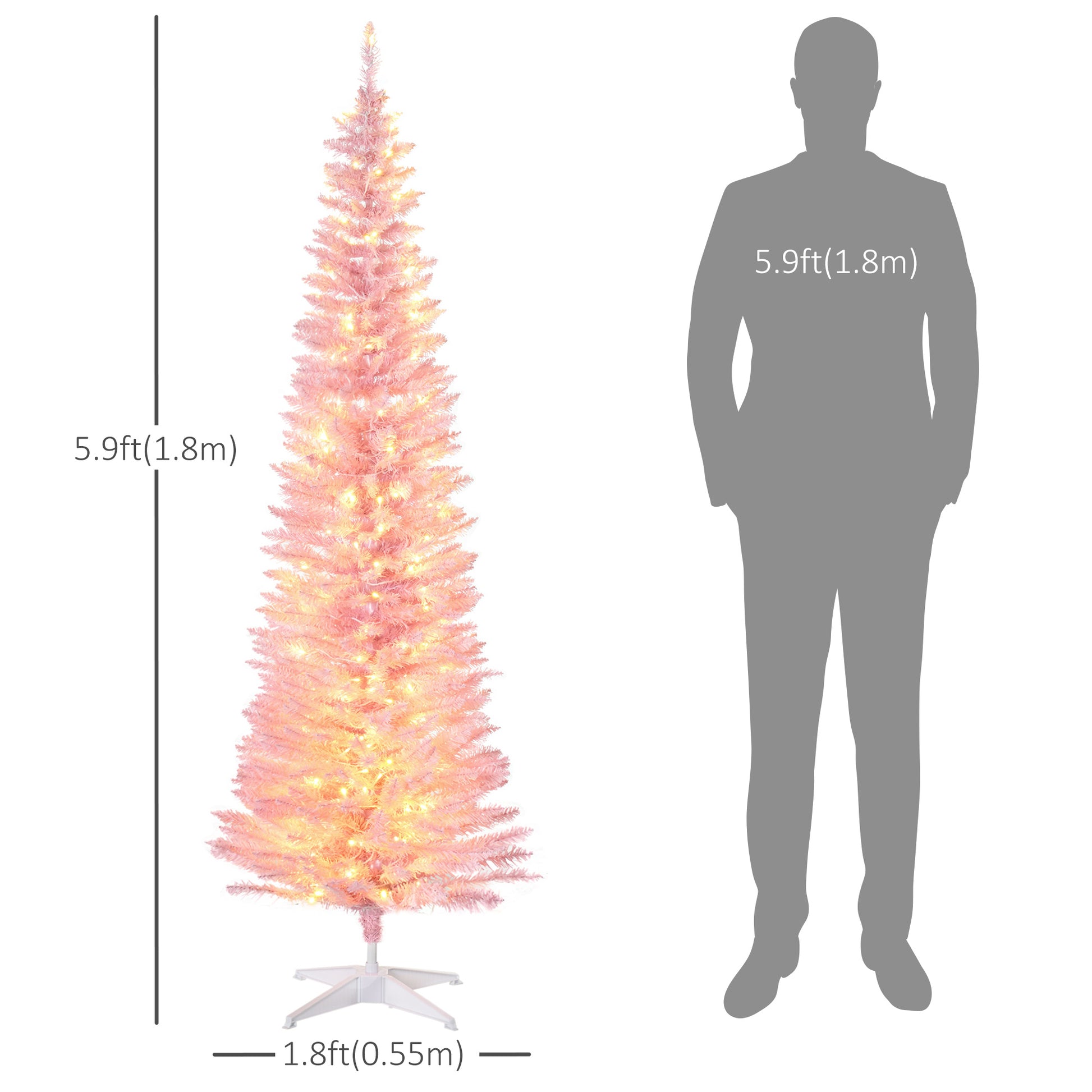 6' Pre Lit Artificial Pencil Christmas Trees, Xmas Tree with Realistic Branches and Warm White LED Lights, Pink Pencil Christmas Trees   at Gallery Canada