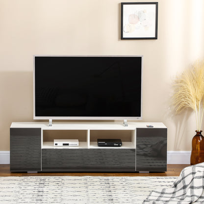 TV Stand for TVs up to 60", TV Unit with LED Lights, Storage Shelves and Cupboards, 53.9" x 13.8" x 16.5", Grey TV Stands   at Gallery Canada