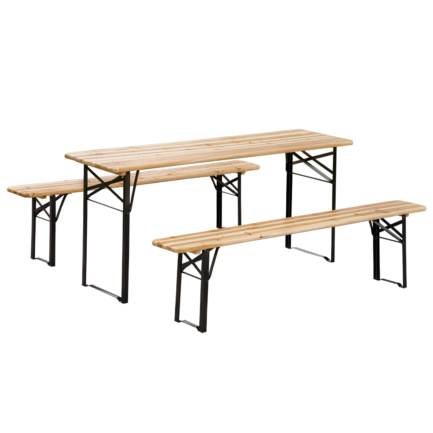 3 Pieces Folding Picnic Table Set, Portable Folding Picnic Table Set, 1 Picnic Table and 2 Benches Bistro Sets Wood Colour  at Gallery Canada