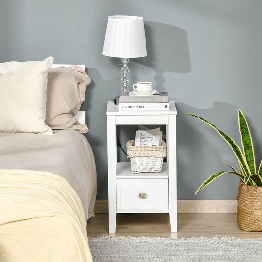 Side Table, Modern Coffee End Table with Drawer and Shelf, Nightstand for Bedroom, Living Room, White - Gallery Canada