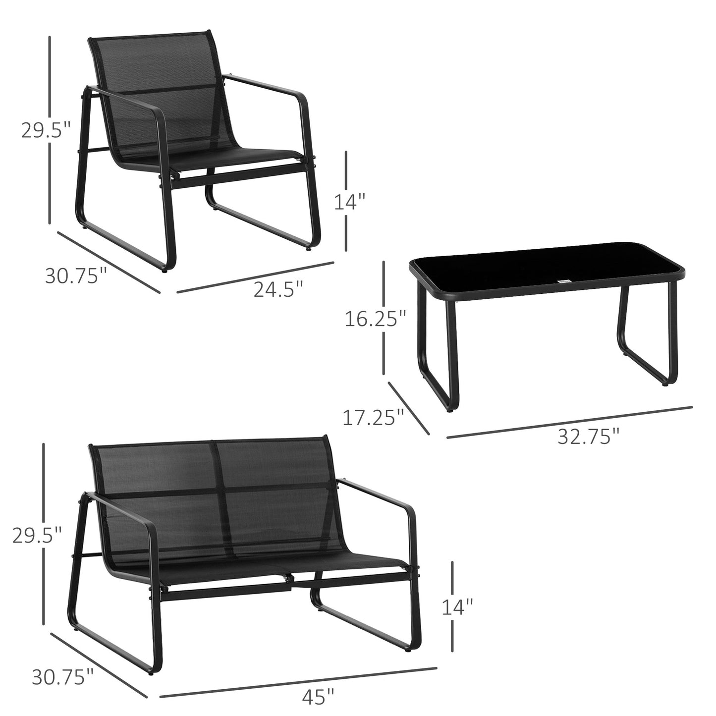 4 PCs Patio Furniture Set with Texteline Seat Outdoor Conversation Set with Loveseat, Center Coffee Table for Garden Backyard Deck, Black Patio Furniture Sets   at Gallery Canada