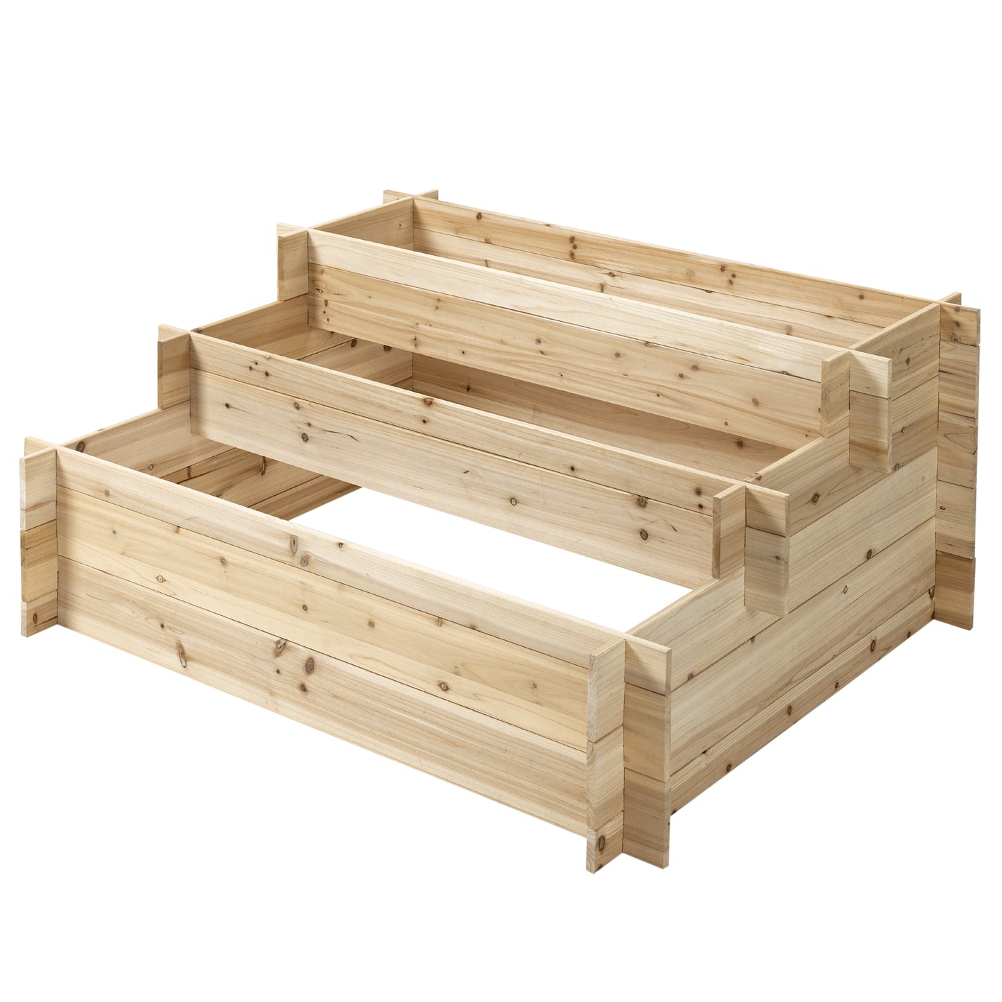 3-Tier Wood Raised Garden Bed, Elevated Planting Box, Outdoor Vegetable Flower Container, Herb Garden Indoor Kit, Natural Wooden Planter Boxes   at Gallery Canada