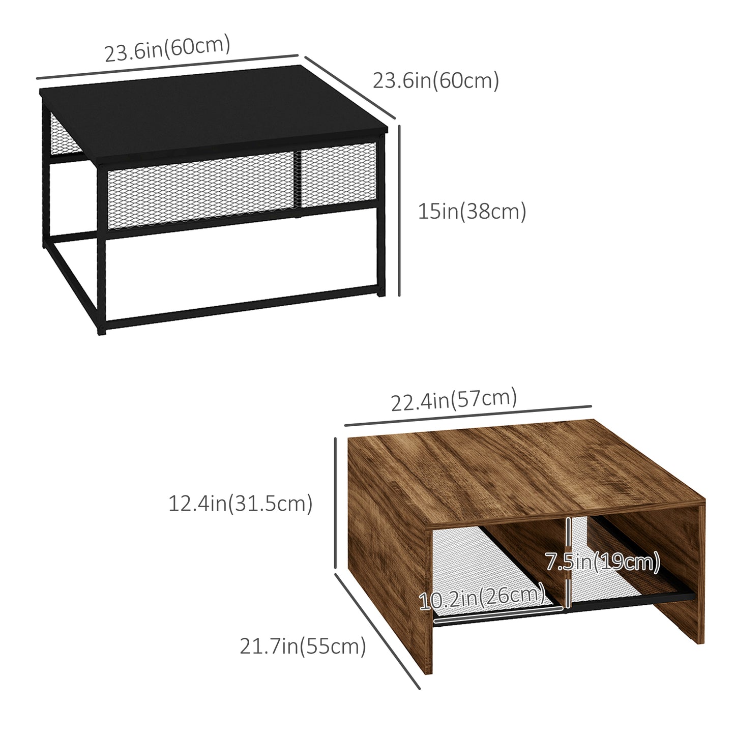 Coffee Table Set of 2, Industrial Nesting Tables, Square Coffee Table and Narrow Sofa Side Table for Living Room Coffee Tables   at Gallery Canada