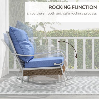 Outdoor Rocker, Porch Rocking Chair with Soft Cushion, Rattan Decoration for Garden, Patio, Balcony, Lawn, Light Blue Outdoor Rocking Chairs   at Gallery Canada