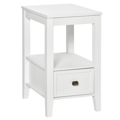 Side Table, Modern Coffee End Table with Drawer and Shelf, Nightstand for Bedroom, Living Room, White Side Tables White  at Gallery Canada