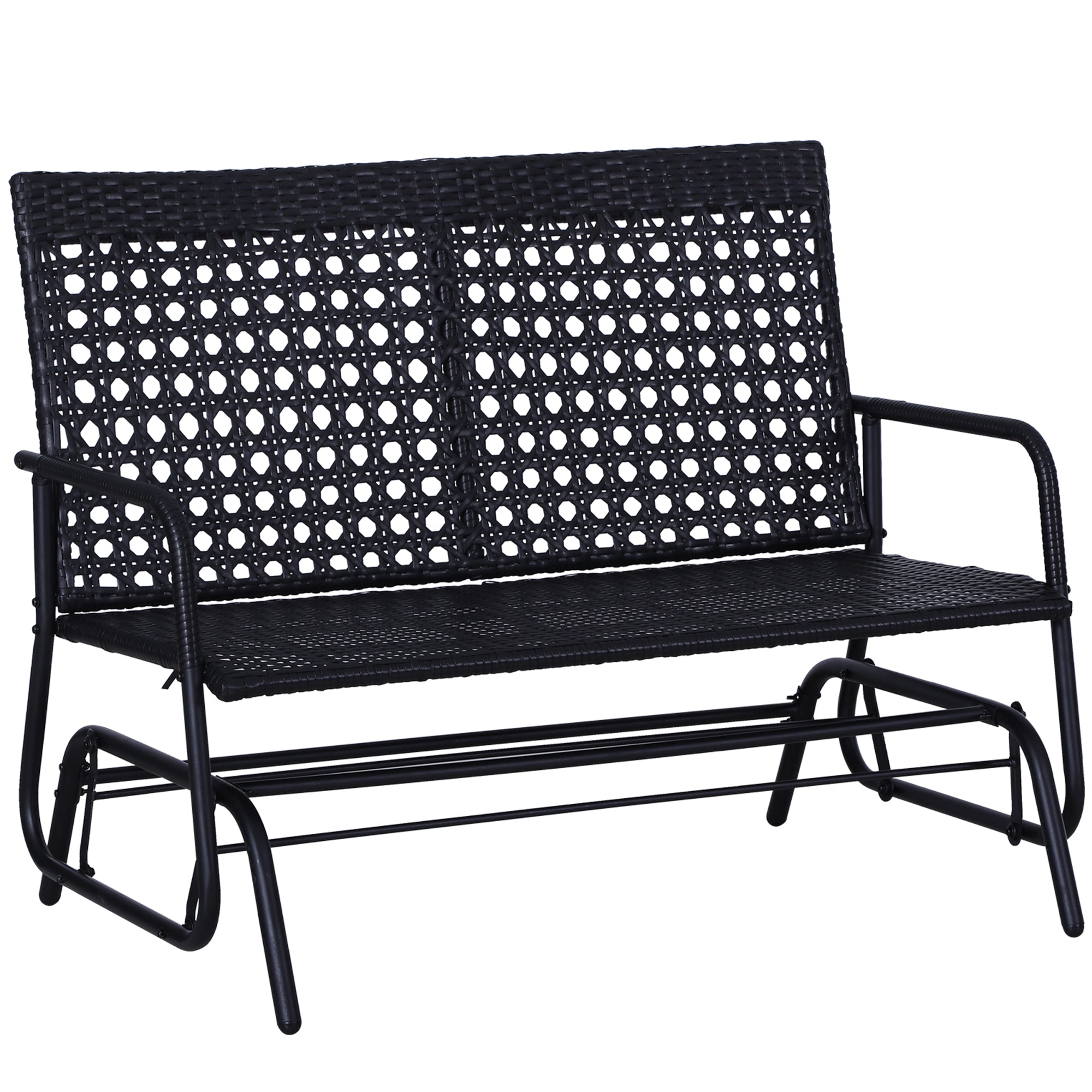 Outdoor Glider Patio Rattan Swing Garden Bench Wicker Rocking Chair Steel Frame, for Garden, Backyard, Porch, Balcony 47