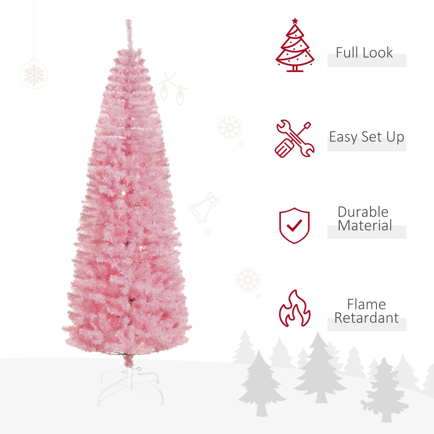 7FT Artificial Christmas Tree Holiday Xmas Holiday Pencil Tree Decoration with Automatic Open for Home Party, Pink Pencil Christmas Trees   at Gallery Canada