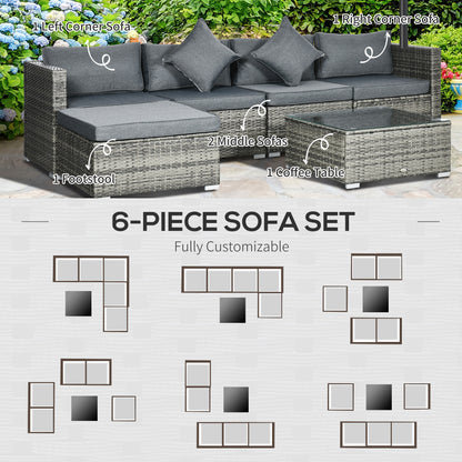 6-Piece Outdoor Rattan Wicker Patio Sofa Set with Cushions and Glass Table, Grey Patio Furniture Sets   at Gallery Canada