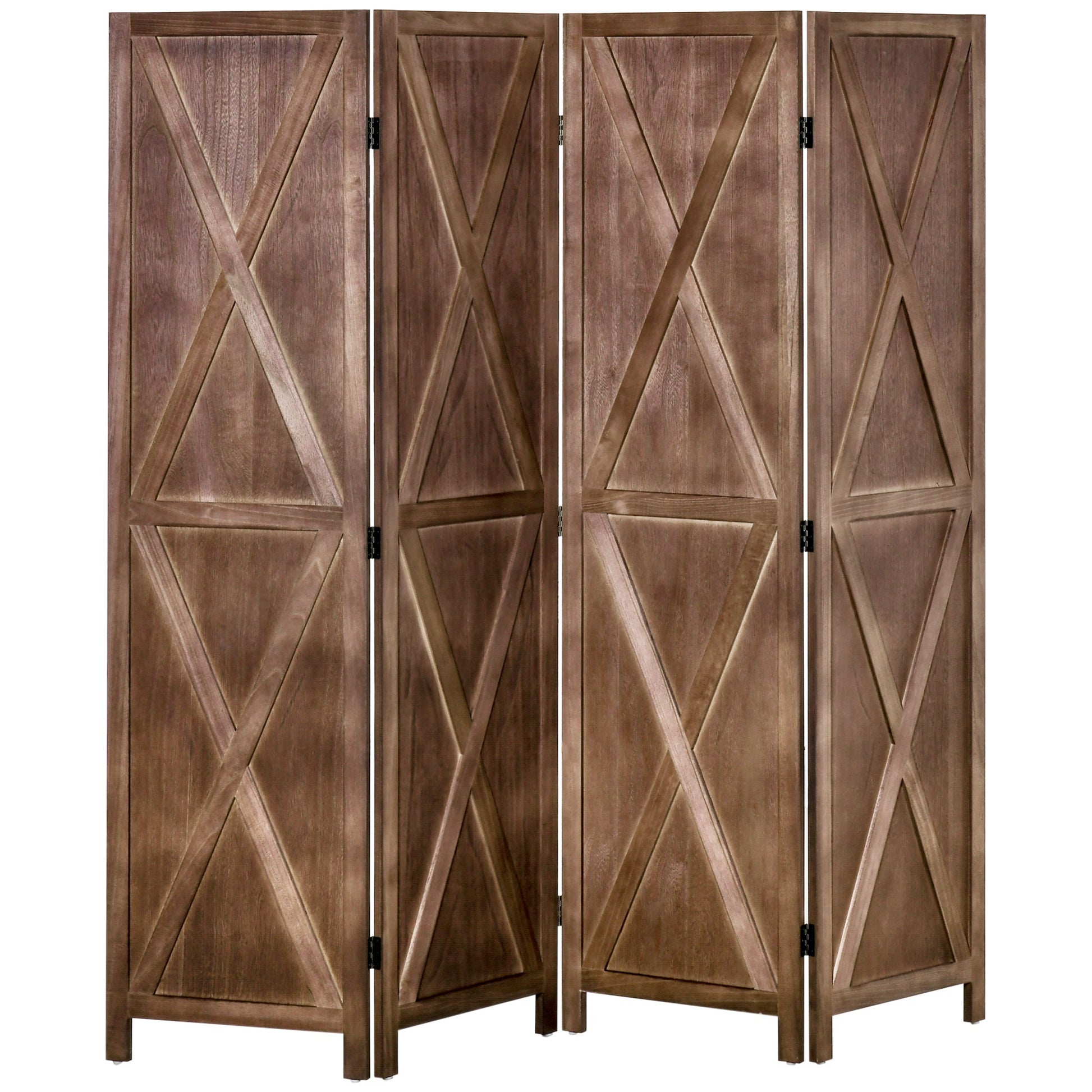 4-panel Wall Partition Farmhouse Room Separator with Foldable Design Wooden Frame 5.6FT, Walnut Room Dividers Walnut  at Gallery Canada