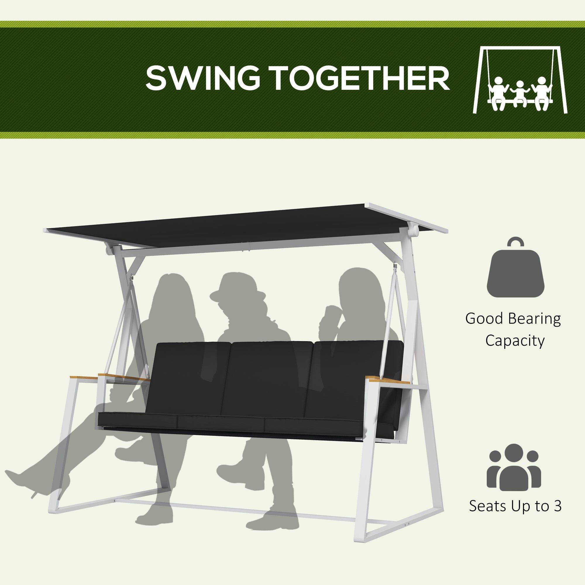 3-Seat Outdoor Porch Swing Outdoor Patio Swing with Adjustable Canopy, Removable Cushion for Garden, Poolside, Grey Porch Swings with Canopy   at Gallery Canada