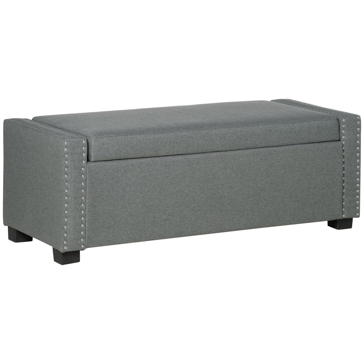 Upholstered Flip Top Storage Bench Fabric Ottoman for Bedroom, Living room, Light Grey Storage Ottomans & Benches Light Grey  at Gallery Canada