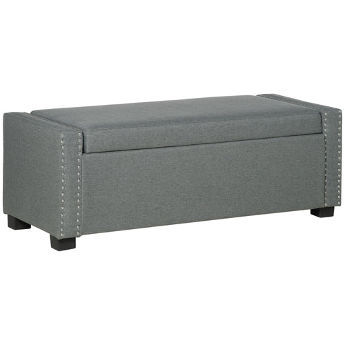 Upholstered Flip Top Storage Bench Fabric Ottoman for Bedroom, Living room, Light Grey