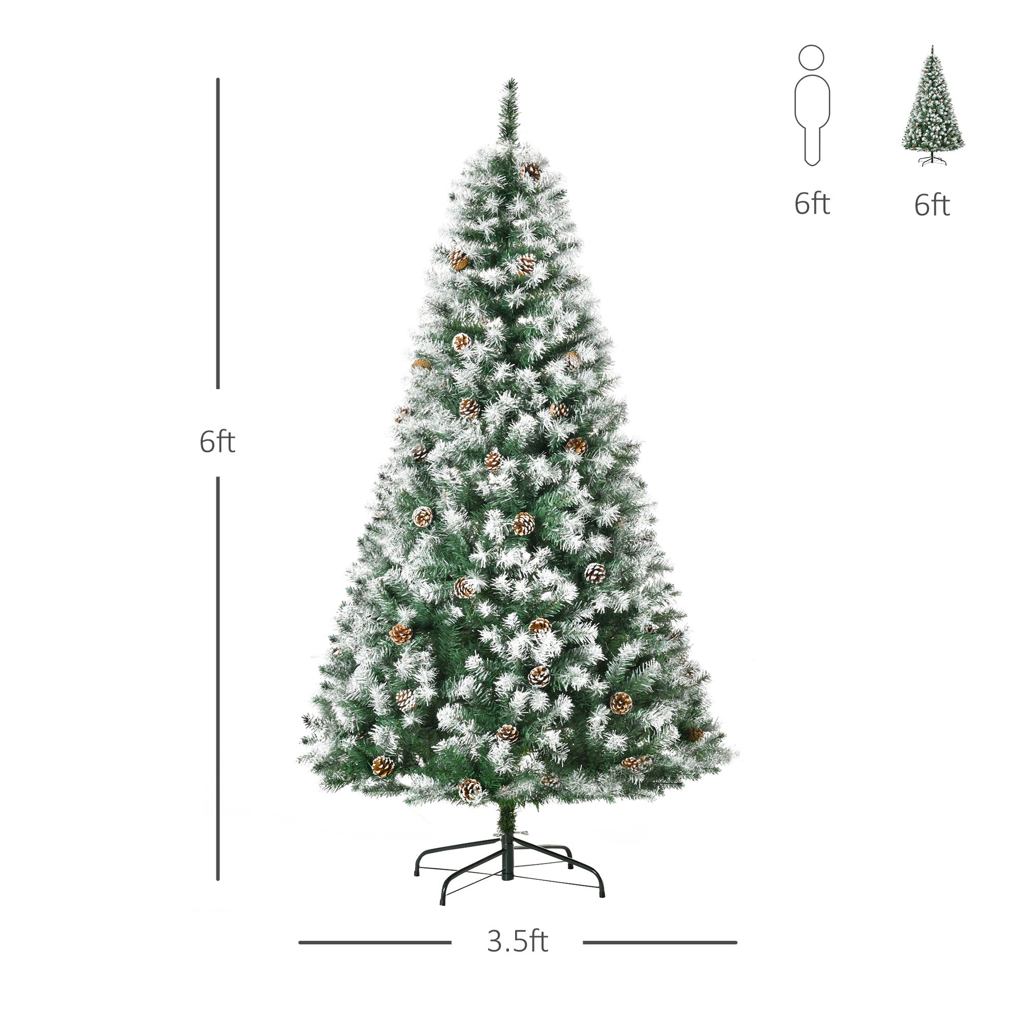 6ft Snow Flocked Artificial Christmas Tree, Unlit Full Fir Tree with Automatic Open, 800 Realistic Branches and 61 Pine Cones Artificial Christmas Trees   at Gallery Canada