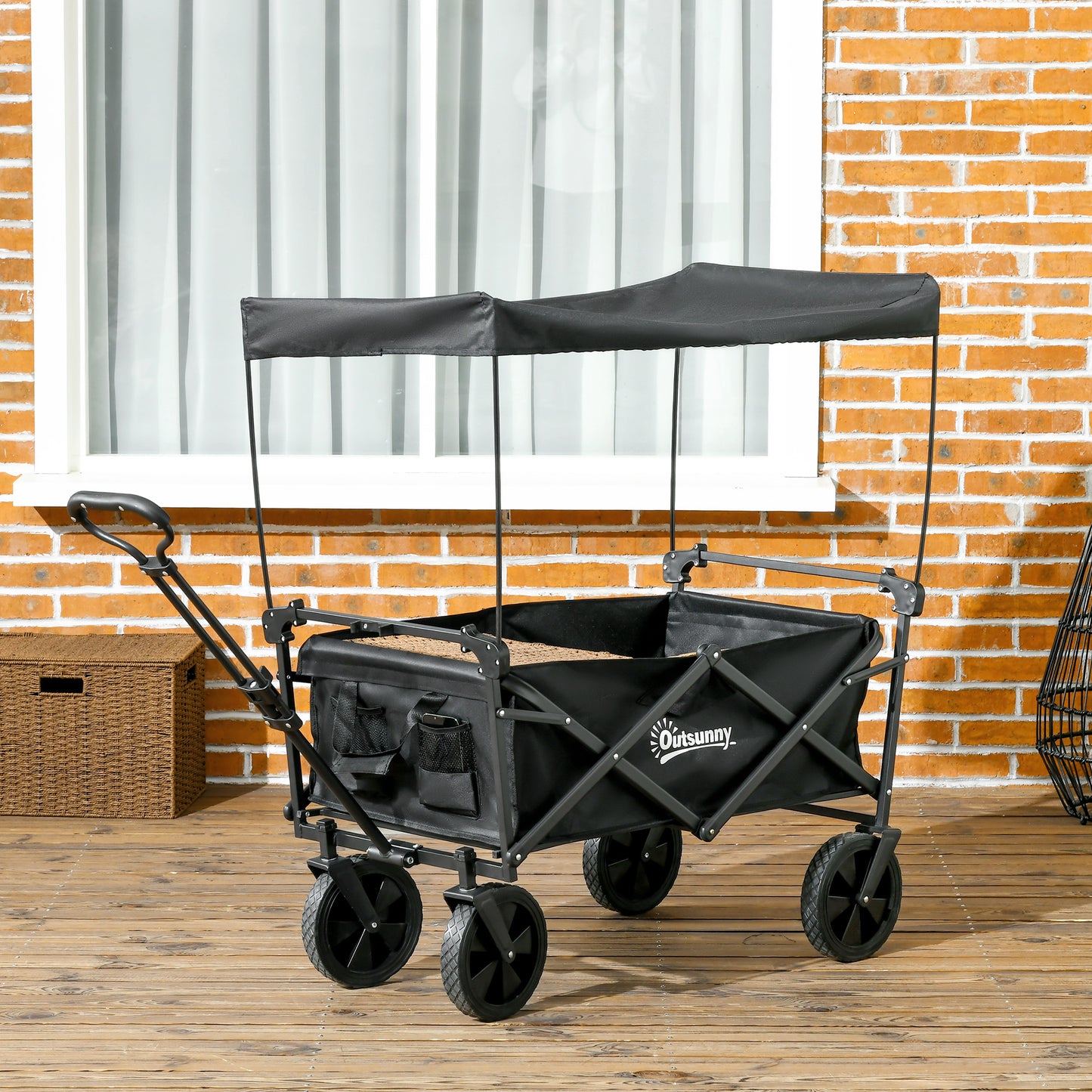 Steel Frame Folding Garden Cart, Collapsible Wagon Cart with Removable Canopy, Telescopic Handle and Carrying Bag Folding Garden Carts   at Gallery Canada