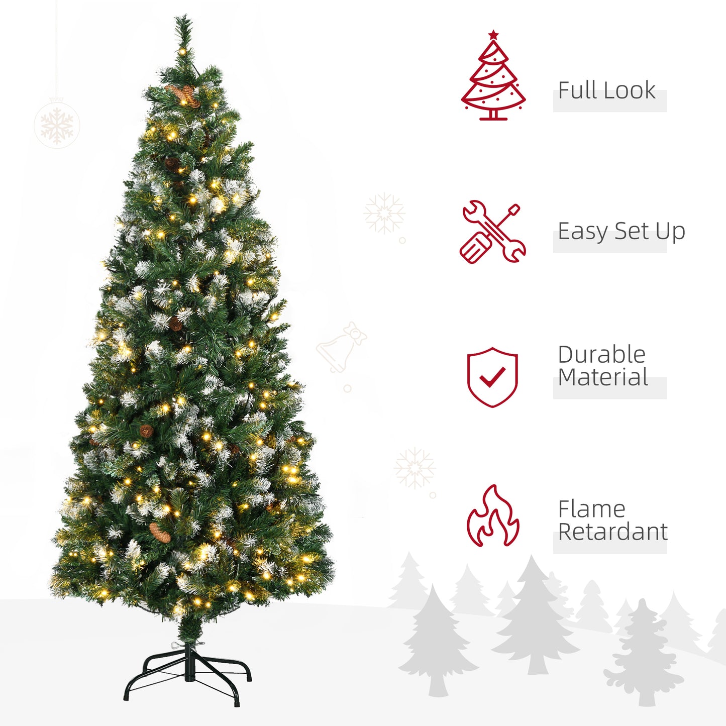 6' Decorated Christmas Trees, Prelit Artificial Christmas Tree with Snow-dipped Branches, Auto Open, Pinecones, Green Pre Lit Christmas Trees   at Gallery Canada