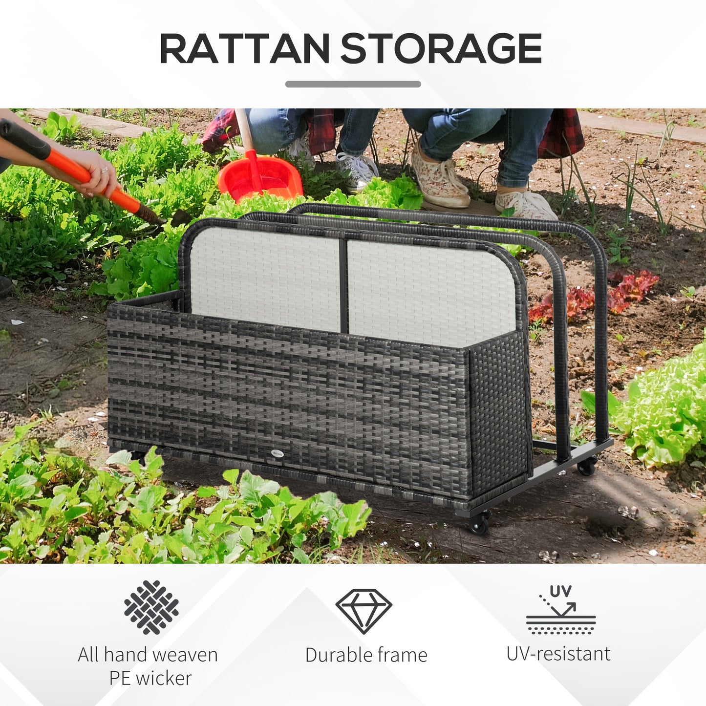 Rattan Rolling Pool Storage Organizer for Floats, Towels, Toys - Grey Patio Storage Boxes   at Gallery Canada