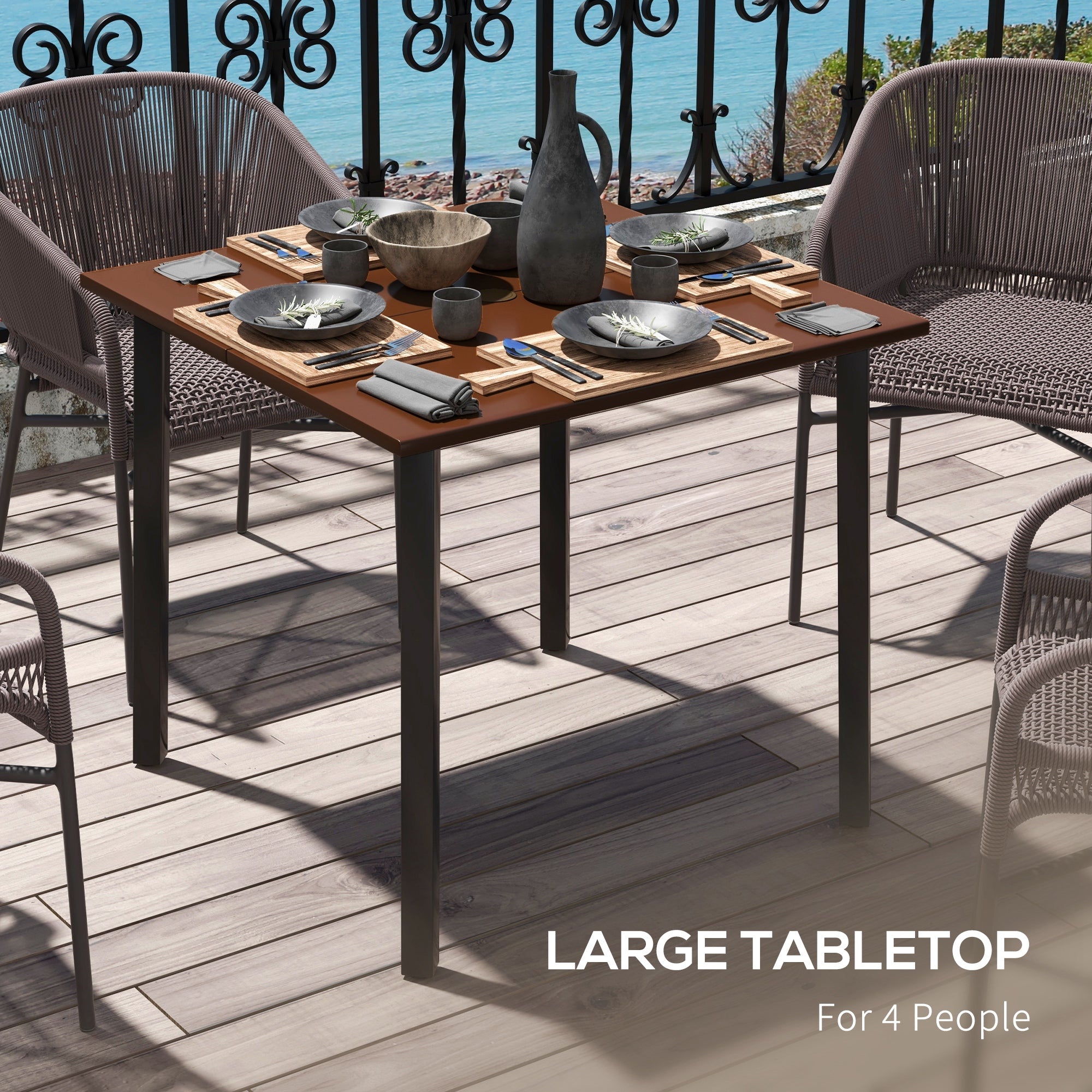 Patio Dining Table with Umbrella Hole for 4 People, Aluminium Legs, for Backyard Lawn Balcony, 31.5