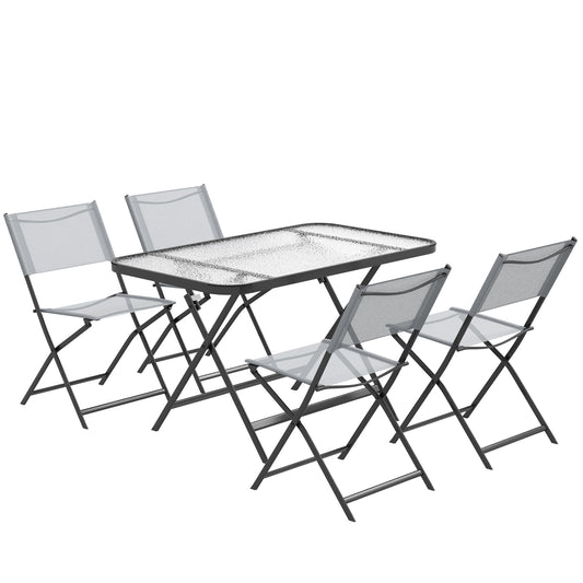 5 Pieces Foldable Patio Dining Table and Chairs, Outdoor Dining Set for 4 with Large Rectangle Glass Top Table and 4 Stackable Chairs for Conservatory, Garden, Deck, Grey - Gallery Canada