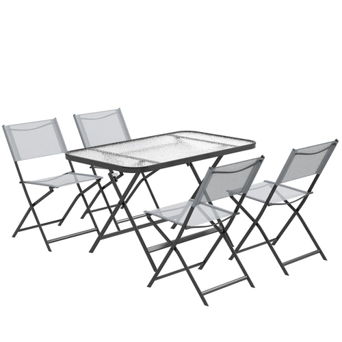 Foldable 5-Piece Patio Dining Set with Glass Table and 4 Stackable Chairs, Grey