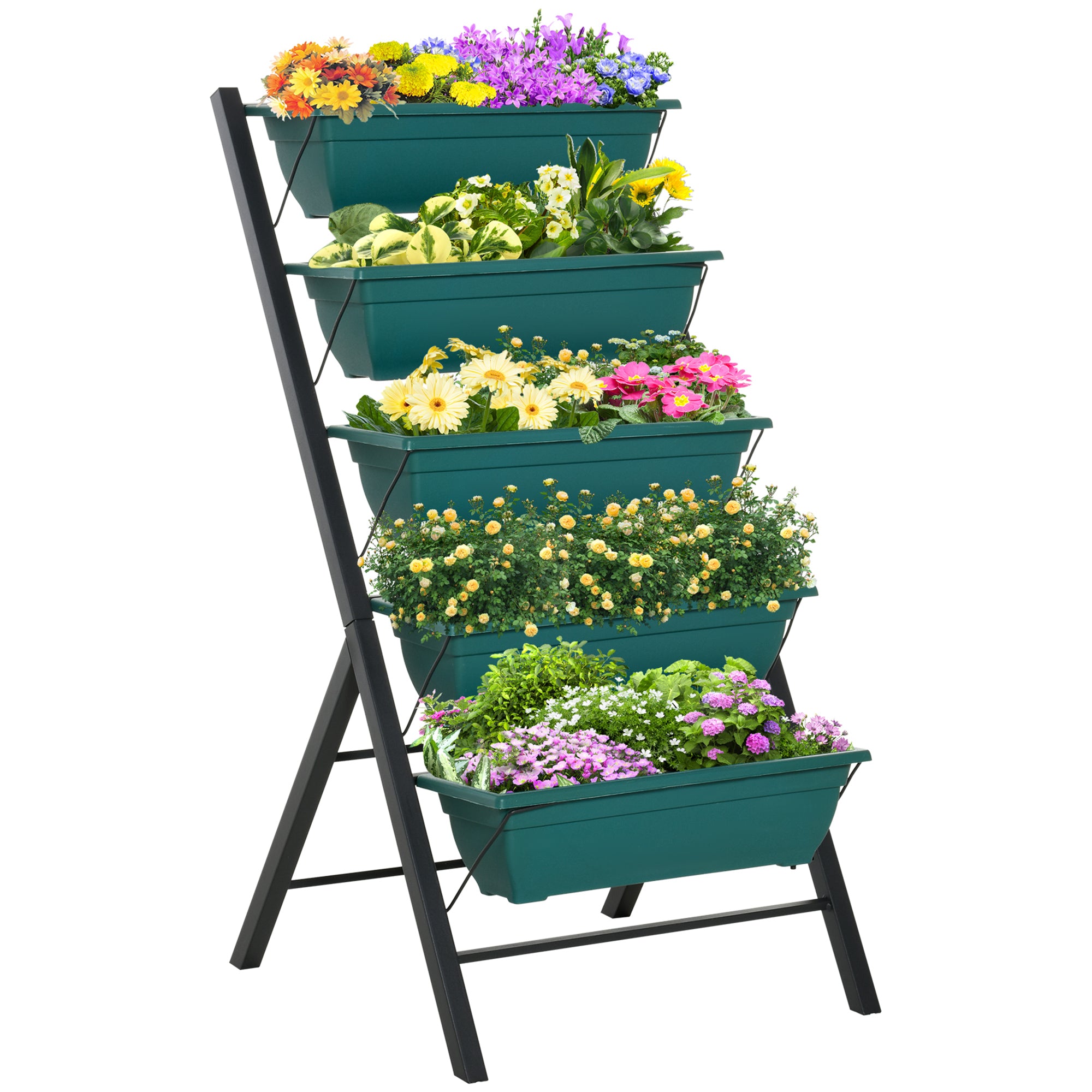 5-Tier Raised Garden Bed with 5 Planter Box, Outdoor Plant Stand Grow Containers with Leaking Holes for Balcony Patio Outdoor, Green Plant Stands Green  at Gallery Canada