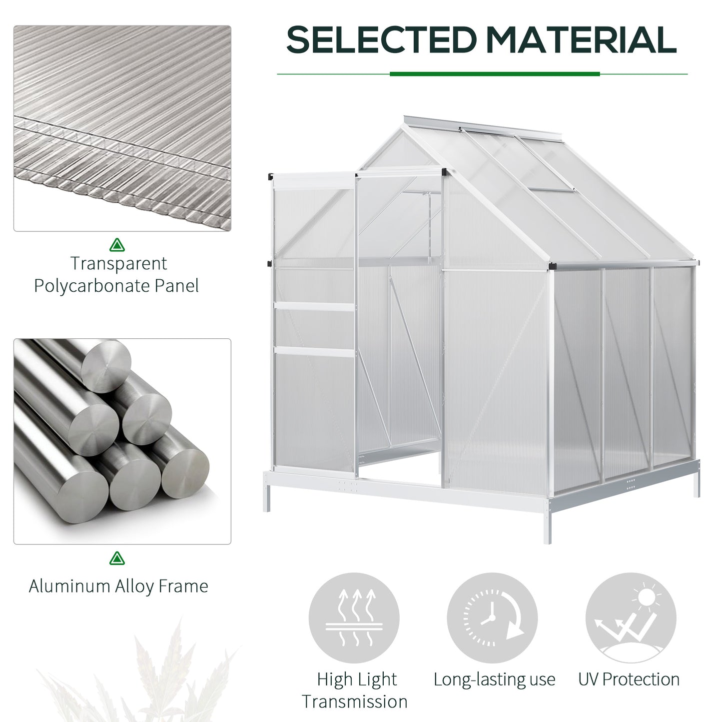 Polycarbonate Walk-in Greenhouse with Vent, Base, Door, Gutter, 6' x 6' x 6.5', Clear Walk In Greenhouses   at Gallery Canada