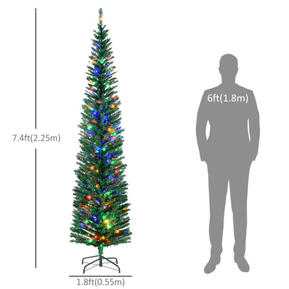 7.5' Artificial Pencil Christmas Trees Holiday Decoration with Colourful LED Lights, Steel Base, Skinny Shape Pencil Christmas Trees   at Gallery Canada